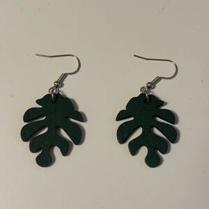 Hand Crafted Dark Green Leaf Dangle Earrings